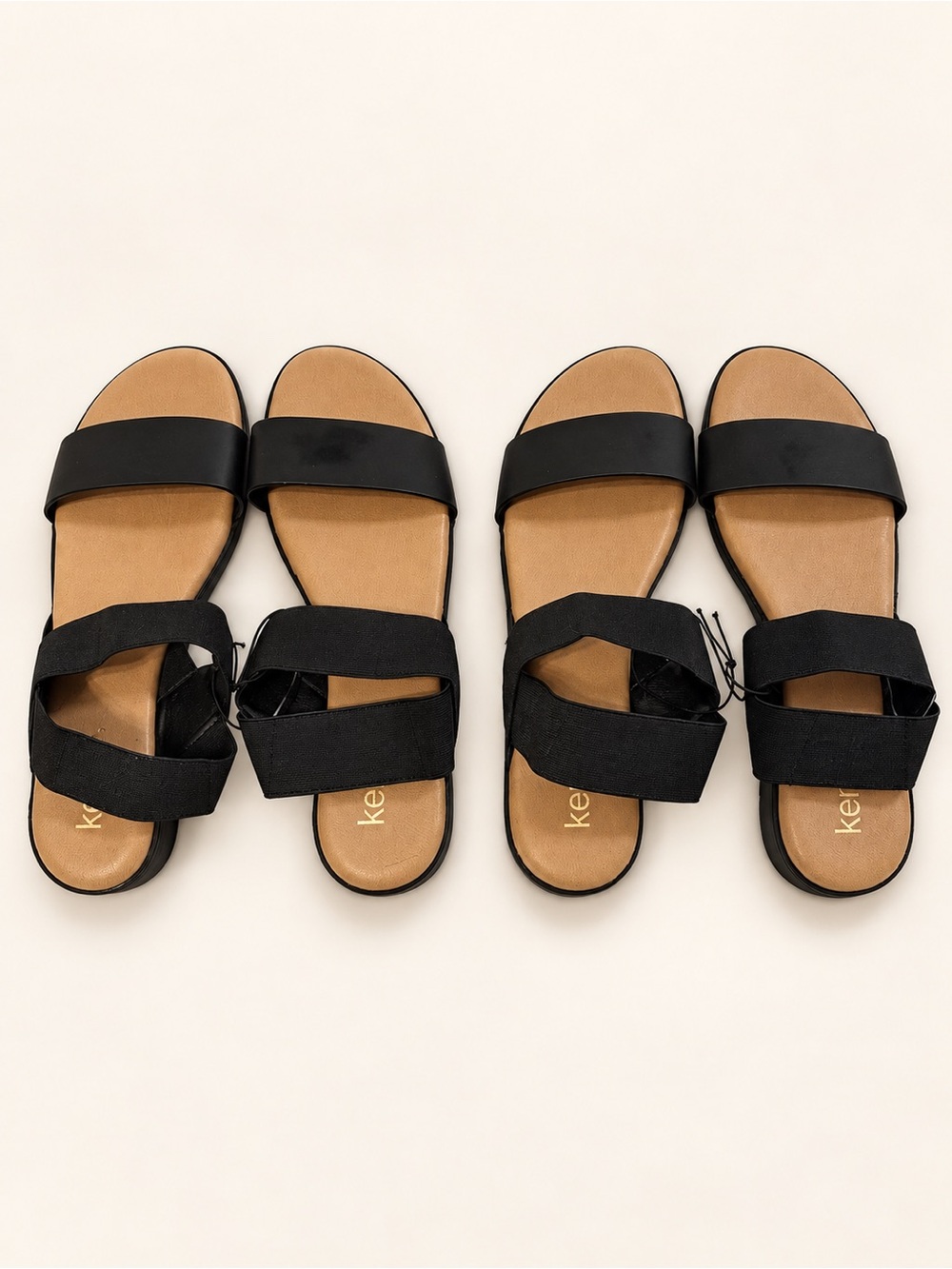 Kelsi Dagger Black Slide Sandals with Tan Footbed